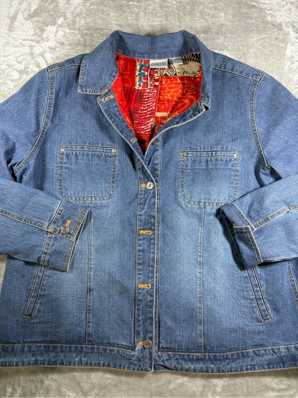 Chicos Denim Jacket Silk-Lined Size XL